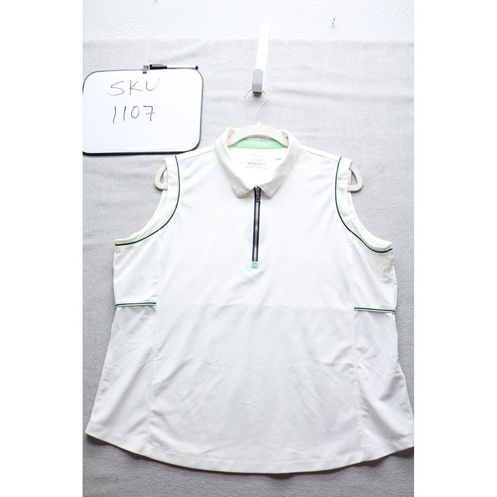 EP Pro Tour Tech Sleeveless Golf Polo Women XXL White Green Trim Quarter Zip Top